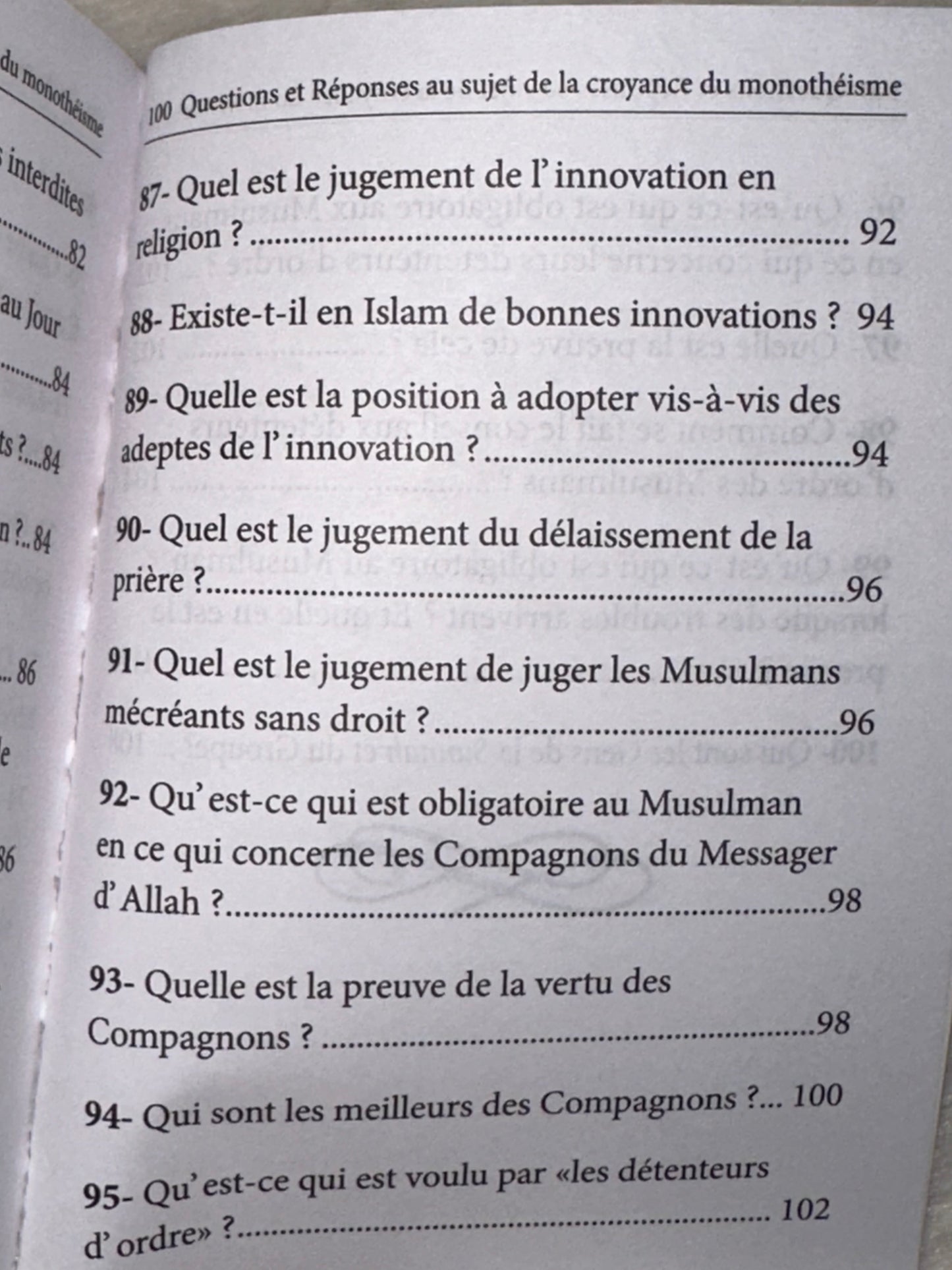 100 Questions Et Réponses AU SUJET DE LA CROYANCE DU MONOTHÉISME (Français-Arabe)